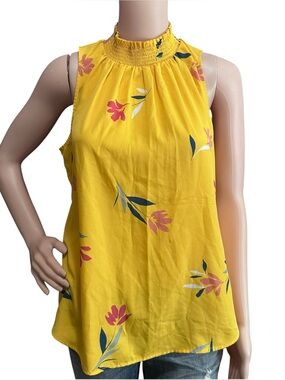 Daniel Rainn Yellow High Neck Floral Sleeveless Top Size Small